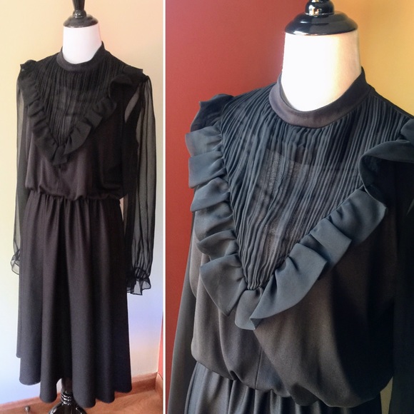 Vintage Dresses & Skirts - Vintage Boston Maid sheer sleeves long black dress